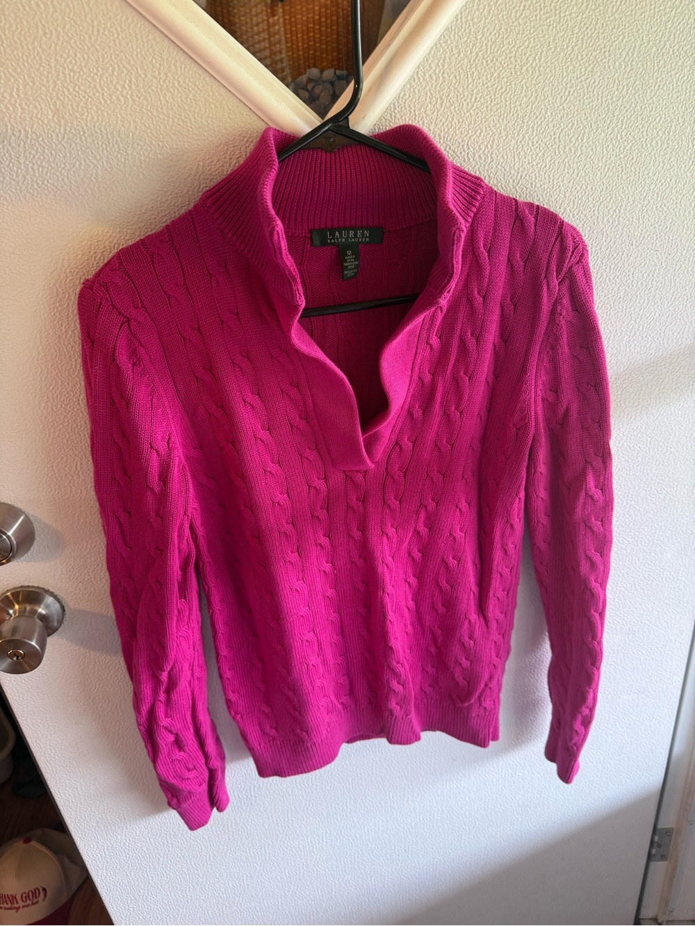 Lauren Ralph Lauren Fuchsia Cable-Knit Shawl-Collar Sweater